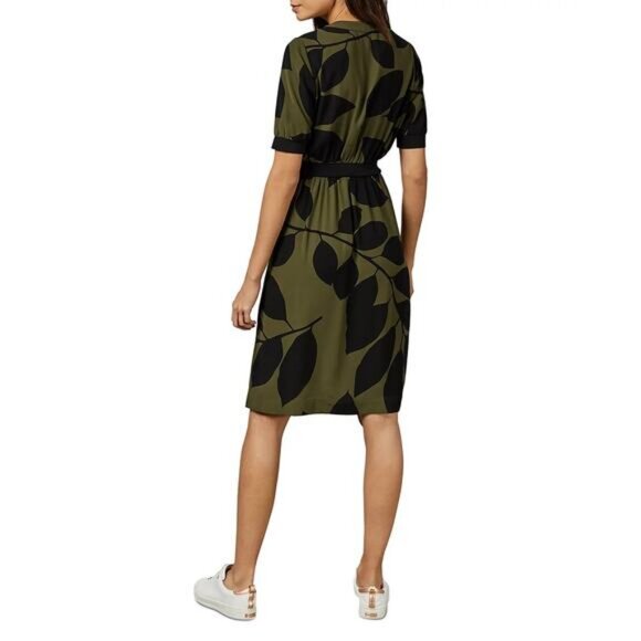 TED BAKER Telavee Maple Swirl Zip Front Dress In Khaki Size 4 - Picture 6 of 12